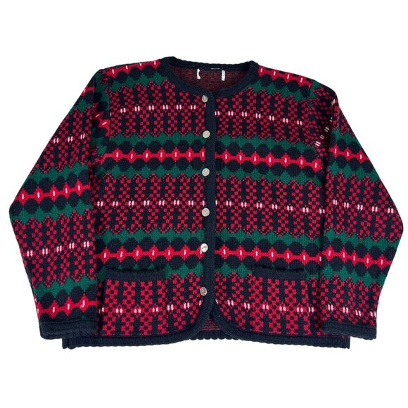 Tally Ho Button Up Cardigan Sweater Women's Size S Red Green Holiday Christmas - Picture 1 of 3